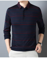 Camiseta Polo Casual de Manga Larga para Hombre 2024 Primavera Nueva Negocios Moda Rayas Transpirable Elástico Material Poliéster - details 1