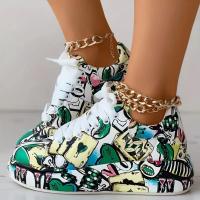 Zapatillas de deporte para mujer, zapatillas de deporte de suela gruesa aumentadas para mujer, nuevos zapatos blancos con grafiti pintados a mano para mujer, zapatos informales para exteriores de talla grande - details 3