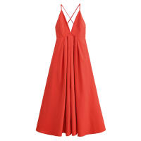 Ropa de mujer europea y americana moda con cuello en V cintura halter Una palabra vestido rojo - details 1