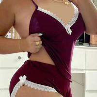 Pijama de dos piezas con lazo de lencería sexy y tirantes a juego - details 6