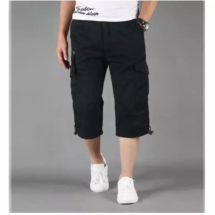 Pantalones recortados monos para hombres pantalones medianos pantalones cortos casuales para deportes al aire libre con múltiples bolsillos para hombres sueltos y delgados para hombres - 1
