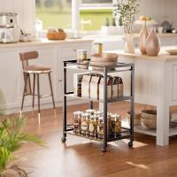 Carrito de Servicio de Bar de 3 Niveles, Carro de Bebidas con Ruedas y Estantes, Carrito de Bar rodante para Cocina Hogar Salón, Marrón Rústico y Negro - details 1