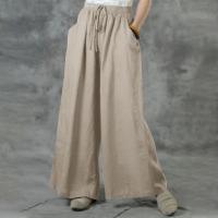 Nuevos pantalones de pierna ancha informales de talla grande de verano, pantalones de cintura elástica de lino y algodón de Color sólido, pantalones con cordón de calle para mujer - details 1