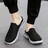Zapatillas casuales sin cordones, grandes y altas, ligeras, para hombre: parte superior de tela y malla transpirable, suela acolchada MD, detalles en azul marino/naranja, comodidad para todas las estaciones para deportes y uso informal - details 8