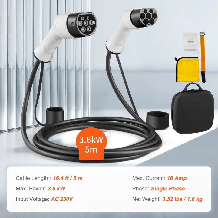 SucceBuy Cable de carga EV tipo 2 a tipo 2 IP66 Cargador de coche para vehículo eléctrico trifásico resistente al agua - 1