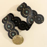 Cinturón de disco bohemio ancho exagerado con remaches, pretina de cuero occidental ajustable Y2k turquesa para mujer, cinturón Vintage para chica picante - details 4