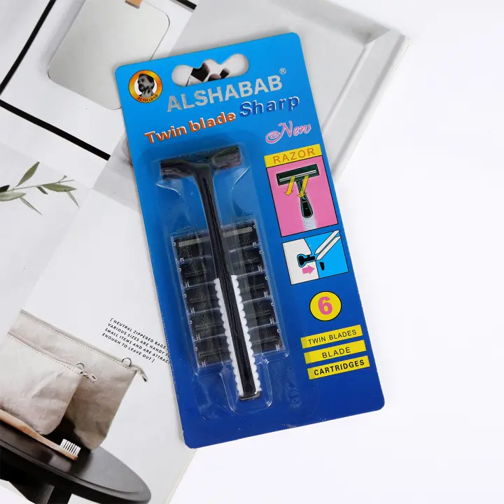 Juego de cuchillas de afeitar para hombres, 1 Mango, 6 piezas, 2 cuchillas, afeitadora de plástico desechable, herramienta de eliminación de pelo, juego de afeitadora Manual - 1