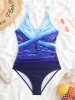 Bañador de una pieza para mujer, traje de baño liso con cuello en V, Monokini Sexy, ropa de playa para verano, 2024 - details 3