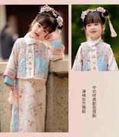 Disfraz antiguo para niños, ropa a cuadros, corte de la dinastía Qing, conjunto de cheongsam de dos piezas de estilo chino para niñas de primavera - details 0