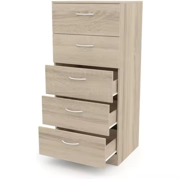 - Sinfonier 5 cajones guías metálicas, cómoda Dormitorio, Altura 110cm. (Roble) - 1