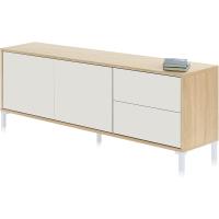 Modulo de TV 2 Puertas y 2 Cajones, Mueble TV, Modelo Brooklyn, Acabado en Roble Canadiense y Blanco Artik, Medidas: 130 cm (Ancho) x 47 cm (Alto) x 41 cm (Fondo) - details 0