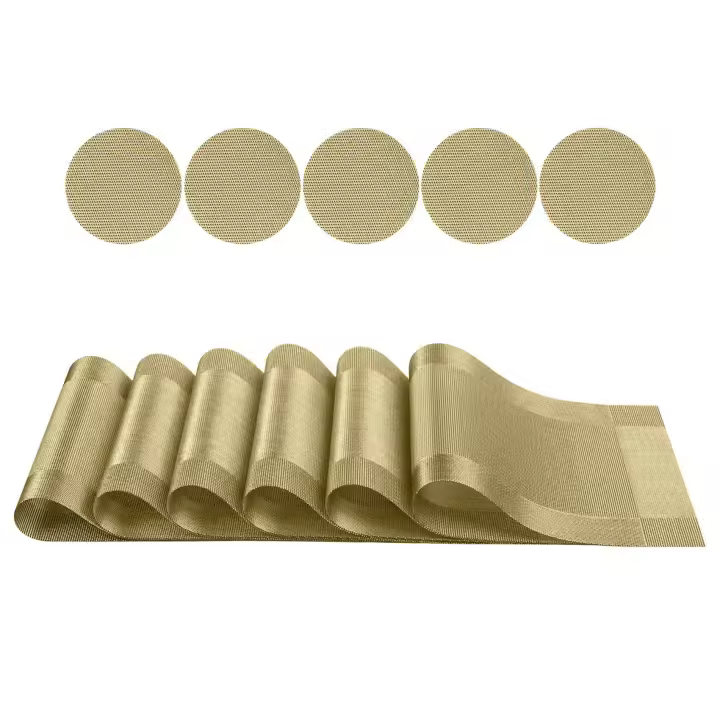Manteles Individuales de vinilo de PVC, resistentes al calor, antideslizantes, tejidos lavables para mesa de comedor de cocina, 45x30cm, color dorado, 12 piezas - 1