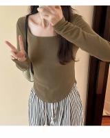 Camiseta ajustada de algodón para mujer, Top corto de manga larga, camiseta Sexy blanca Y2k para primavera y otoño - details 56