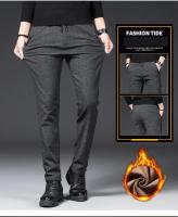 Pantalones de felpa de invierno para hombre, pantalones de negocios cálidos con cordón de terciopelo, gruesos, informales, elásticos - details 1