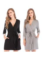 Batas para mujer Albornoz de punto Ropa de dormir suave y liviana hasta la rodilla con bolsillos Ropa de descanso S-XXL - details 17