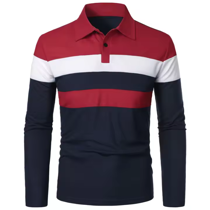 Polo de golf para hombre, camiseta a rayas de manga larga con solapa, ropa deportiva transpirable, primavera y verano - 1