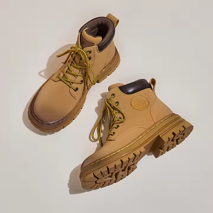 Botas de ruibarbo de cuero para parejas 2025 nuevos zapatos de mujer de otoño e invierno botines cortos de estilo británico zapatos de plataforma tipo Martin para mujer - 1
