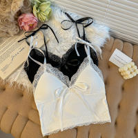 Camisola de encaje con lazo y almohadilla para el pecho para mujer, ropa interior sexy de corte bajo, libre de usar, nuevo - details 6