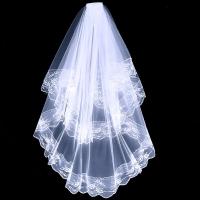 Nuevos velos de novia de encaje blanco y negro con peine, velos de boda elegantes de dos capas cortos para mujer, accesorios para el matrimonio - details 2