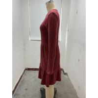 Vestido de manga larga con suéter hasta la rodilla informal con bolsillo y cuello redondo para mujer - details 2
