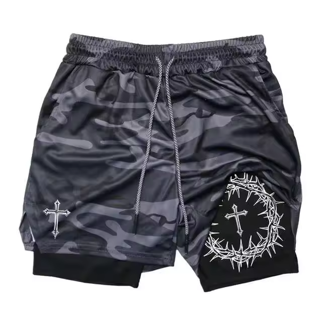 Pantalones de Entrenamiento de Correr 2-en-1 para Hombres Pocket para Teléfono, Toalla, Tres Piezas de Moda Deportiva - 1