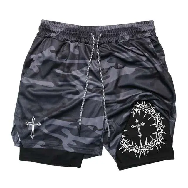 Pantalones de Entrenamiento de Correr 2-en-1 para Hombres Pocket para Teléfono, Toalla, Tres Piezas de Moda Deportiva - 1