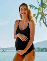 Conjunto de dos piezas de traje de baño bikini dividido de maternidad de verano de color sólido - details 1