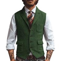 Chaleco de hombre, chaleco de negocios en espiga marrón, chaqueta informal ajustada para boda, novio, banquete, chaleco. - details 5