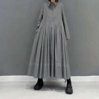 Primavera/Verano para cuello sólido manga Panel plisado vestidos largos vestido femenino ropa de mujer bata de calle - details 1