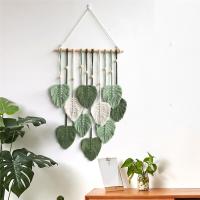 Colgante de pared de macramé de hoja, tapiz de pared estético tejido para habitación Bohemia, decoración de boda para el hogar, color verde - details 3