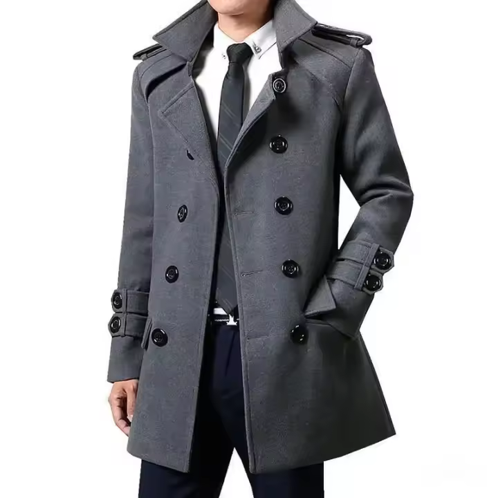 Abrigo de lana para hombre, estilo coreano, informal, doble botella, ajustada, a la moda, otoño 2024 - 1