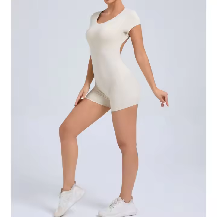 Mono de Yoga ajustado con espalda descubierta para glúteos de melocotón, ropa de ejercicio de baile, levantamiento de cadera, vientre, ropa de Yoga de una pieza de manga corta - 1