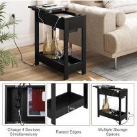 Mesita Auxiliar, Mesa de Sofá con Tablero Plegable, Compartimento Oculto y Estante de Almacenaje, Mesita Estrecha con Enchufe y Puertos USB, Ideal para Salón y Dormitorio, Blanco, 0001CHJ - details 14