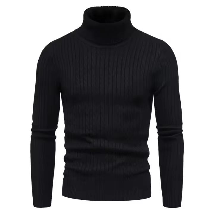 Suéter de punto cansado con cuello alto para hombre, camisa inferior, cálido, color sólido, moda de otoño e invierno Moda masculina - 1