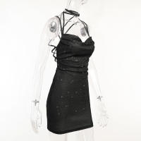 Falda Corta con Abrigo de Cadera Vestido sin Espalda con Tirantes Finos en la Cintura - details 15