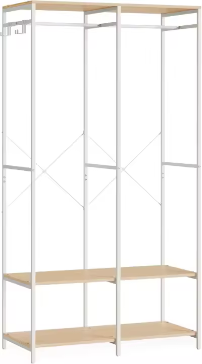 Armario de Ropa Portátil, Armario Plegable, Perchero, Organizador Armario, con Barras de Colgar, Estantes de Almacenamiento, Ganchos Extraíbles, 40 x 94,5 x 180 cm, Marrón Rústico RGR004B01 - 1