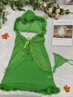 Lencería yukata de encaje, camisón sexy de encaje de malla transparente con abertura frontal y tirantes - details 11