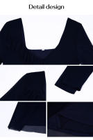 Vestido de malla con cuello en V, elegante y entallado, de manga larga para mujer, otoño invierno - details 28