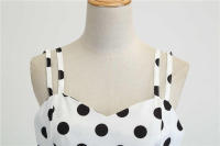 Vestido midi retro de fiesta con estampado de lunares, tirantes finos y cinturón para mujer - details 12