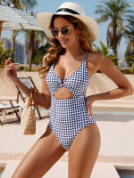 Bañador de una pieza para mujer, traje de baño ahuecado, Monokini Sexy con tirantes, ropa de playa sin espalda para verano - details 5