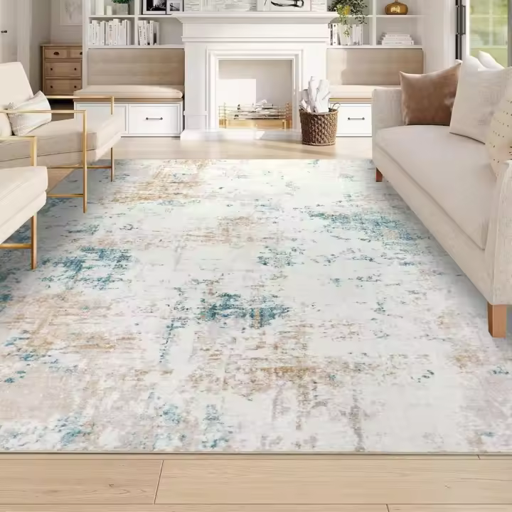 Alfombra de Salón Antideslizante Beige Lavable en Lavadora Diseño Moderno para Dormitorio, Comedor - 1