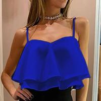 Camiseta de Manga Sin Abrigo para Mujer Diseño de Volantes, Hombro Desayuntado, Top Corto para Fiestas y Clubes de Verano - details 4