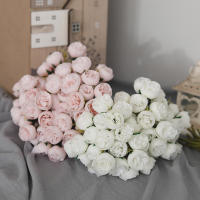 27 cabezas de rosas rosas, peonías, flores artificiales, ramo de seda para jarrón de mesa, arreglo de rosas para decoración de boda en casa, flores falsas - details 6