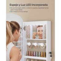 Armario para Joyas Espejo Joyero de Pared con Luz LED y Cerradura Varios Compartimentos para Pendiente, Collar, Superficie Blanca y Forro Gris Beige Organizador de Almacenamiento de Muebles - details 3