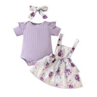 Vestido De Verano De Color Sólido, Manga Corta Flor, Espalda, 3 Piezas, 0 a 1 Año, Dulce, Viento, 2024 - details 0