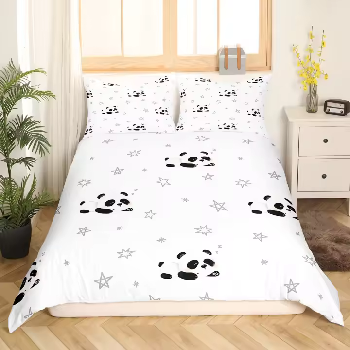 Funda de Edredón de Panda Impresa Juego de Ropa de Cama de Tamaño Twin para Niñas - 1