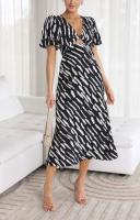 BUNO-Casual para Mujer, Corte en A, Cintura Alta, Cuello en V, Sexy, Bohemia, Midi de Verano con Mangas Abullonadas, Elegante Vestido de Fiesta Vintage - details 4
