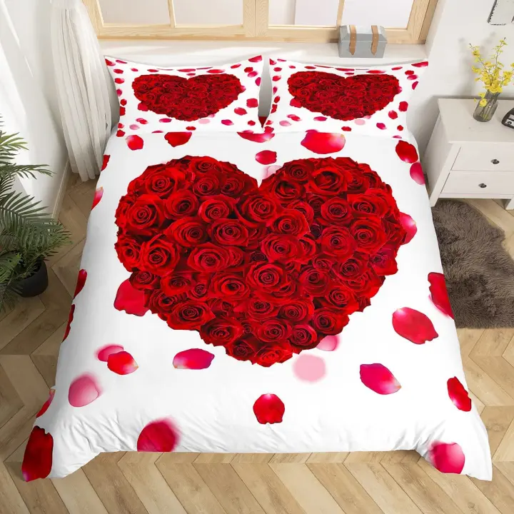 Cubierta de Edredón de Corazón Rojo Amor Juego de Ropa de Cama Romántica para Parejas - 1