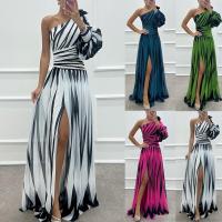 Vestido de gala largo asimétrico con estampado de rayas - Tul italiano holográfico y tecnología para graduaciones/bodas - details 1
