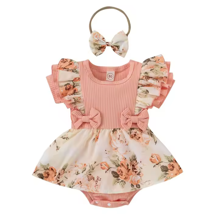 Vestido Floral para gatear para niñas, Body de algodón Súper suave, ropa de bebé para clima caliente, ropa diaria - 1